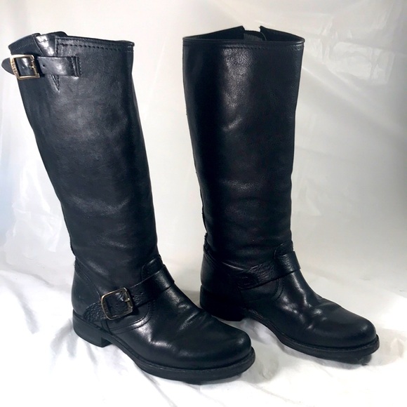 Frye Women’s Black Leather Veronica Slouch Bikercore Goth Boots - Picture 1 of 11